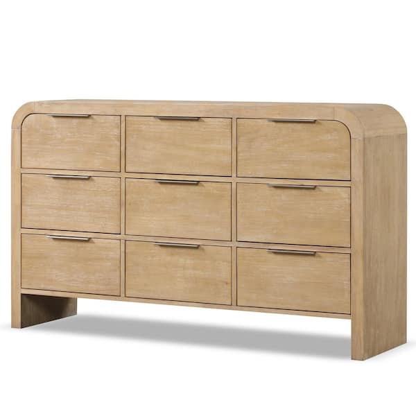 Falkner Modern Natural Wood 9 Drawer 63 in. Wide Dresser