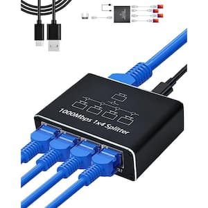 Ethernet Network Splitter with USB Power Cable - RJ45 Internet Splitter Adapter 1000 Mbps High Speed in Blue