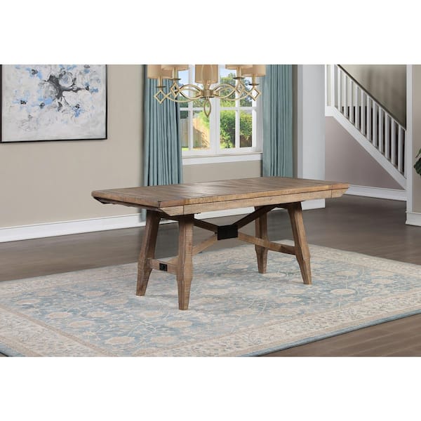 Steve Silver Riverdale Driftwood Brown Wood 30 in. x 72 in. Trestle Counter Height Table Seats 10 with 2 12 in. Leaves