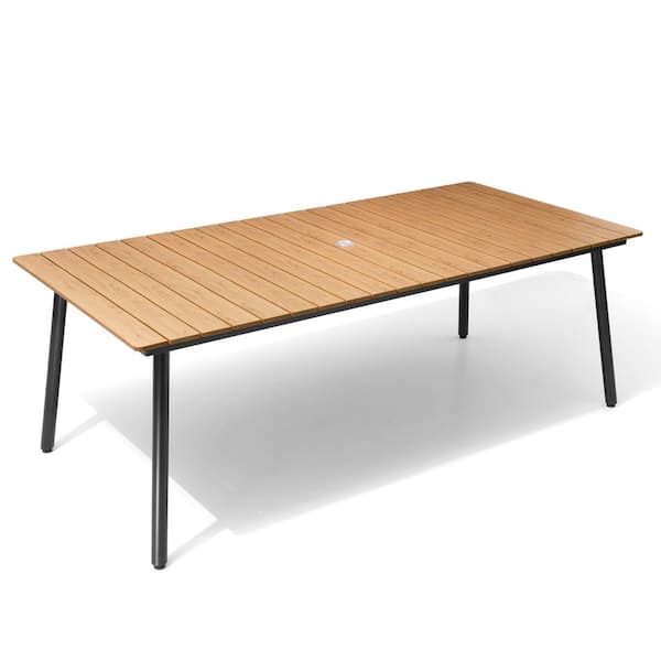 82.7 in. Brown Rectangular Aluminum Outdoor Patio Dining Table with Wood-Like Tabletop