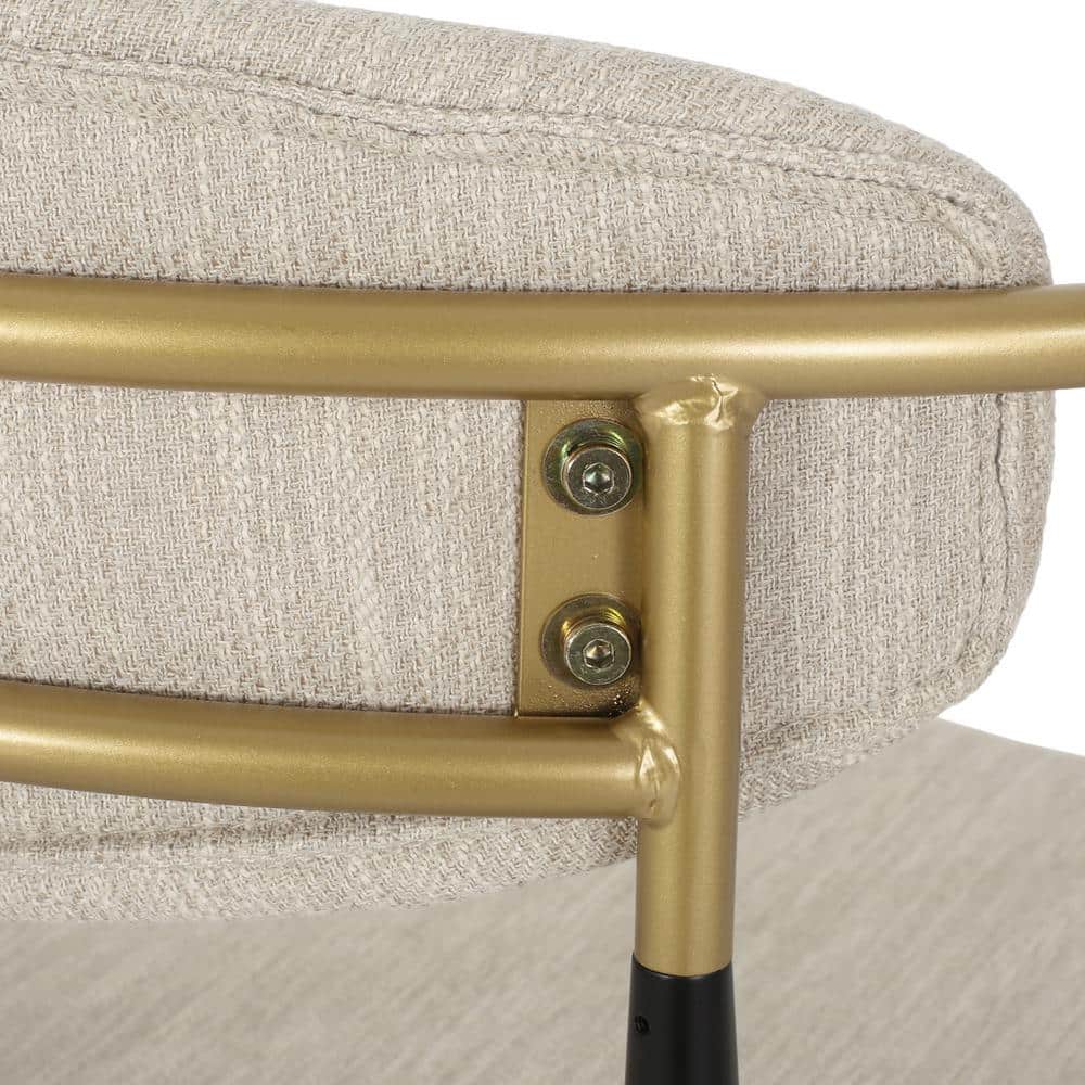 Beige and Black Metal Barstools with Gold Accents, Set of 2