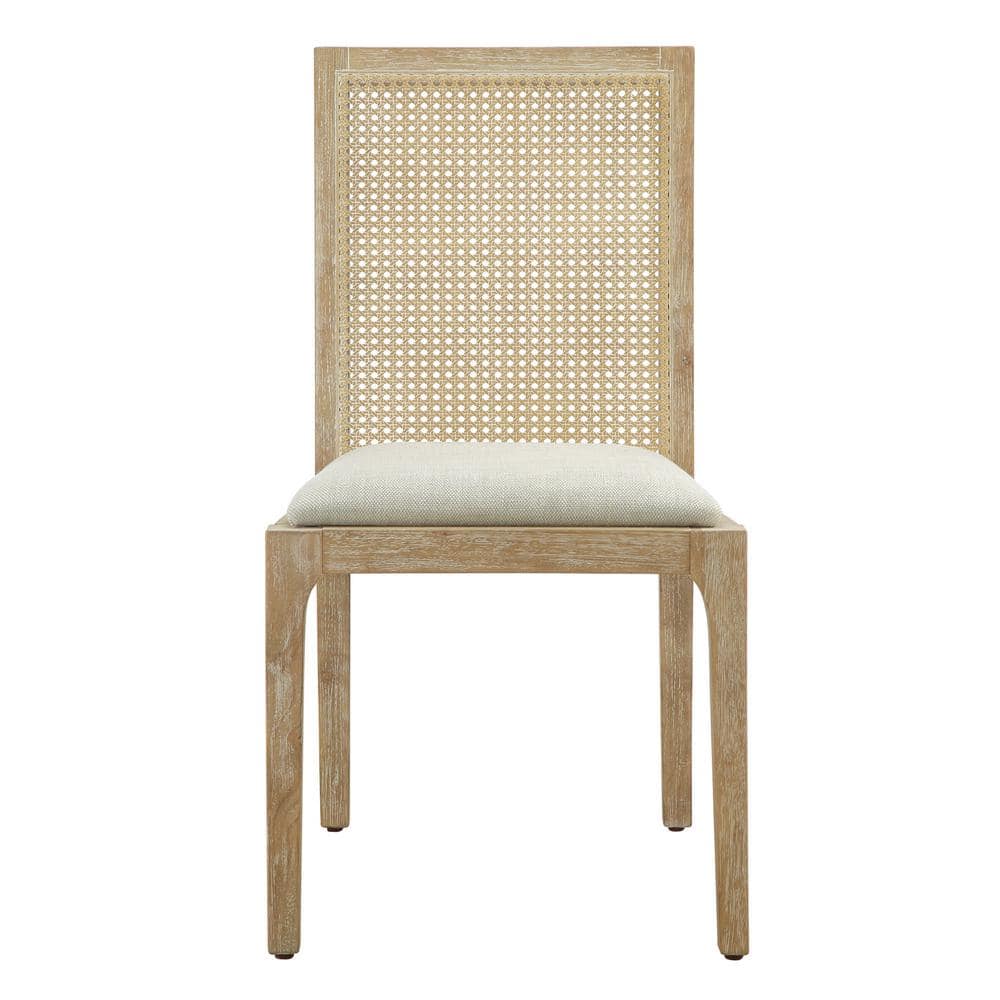 Brown Upholstered Wood and Cane Side Chair