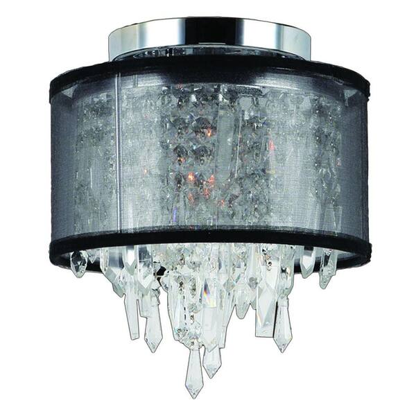 Worldwide Lighting Tempest Collection 1-Light Chrome Crystal Ceiling Flush Mount with Black Shade