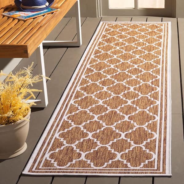 Beach House Brown/Ivory 2 ft. x 10 ft. Border Trellis Indoor/Outdoor Runner Rug