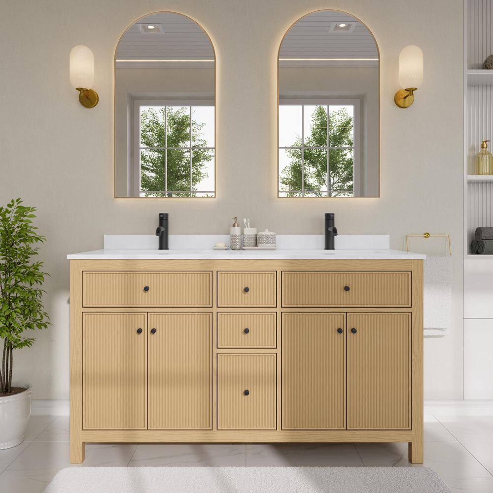 Pendry 60 in. Double Freestanding Tanned Oak Bath Vanity with White Quartz Top Assembled price history on PriceWatchPro