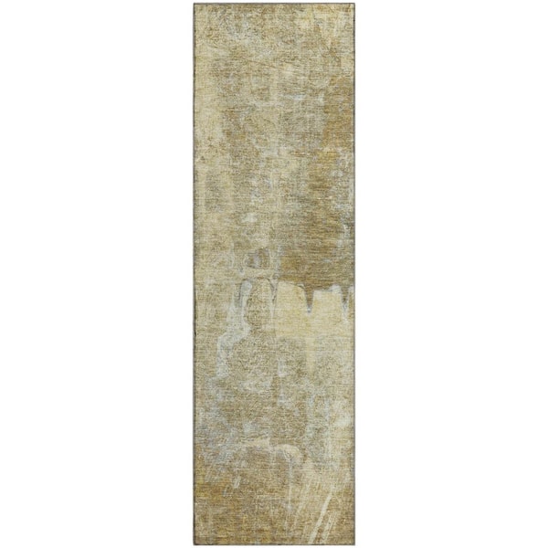 Mayfield Premium Machine Washable Abstract AMF2226 Khaki 2 ft. x 7 ft. Runner Rug