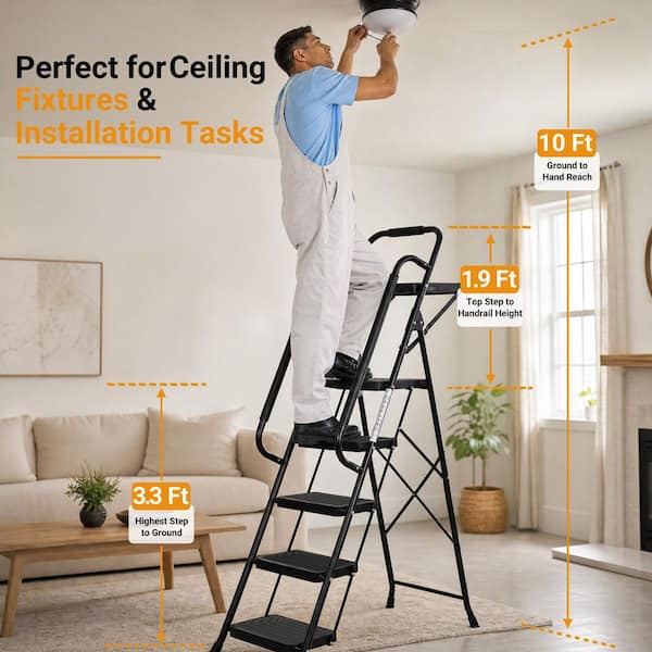 5.2 ft. Metal Lightweight Step Ladder (10 ft. Reach) with Tool Tray 800 lb. Load Capacity Type IAA Duty Rating