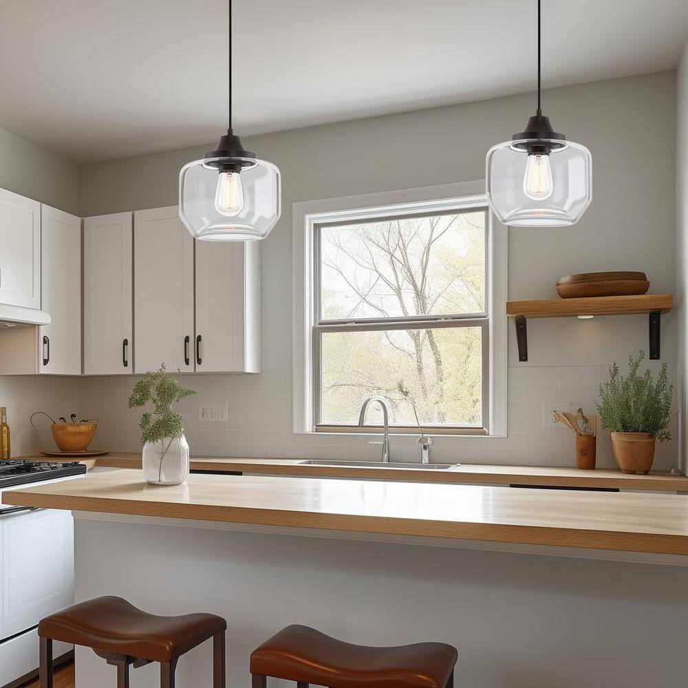 Maia 10" Oil-Rubbed Bronze Farmhouse Pendant with Clear Schoolhouse Glass Shade