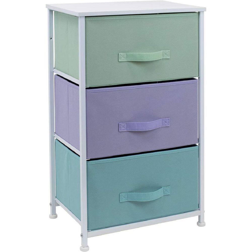Sorbus Pastel White 3-Drawer Nightstand with Steel Frame