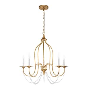 Carmichael 5-Light Brass Chandelier with Crystal Accents