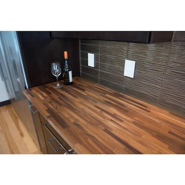 8 ft. L x 25 in. D Unfinished Walnut Butcher Block Solid Wood Standard Countertop in Brown with Eased Edge