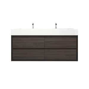 Saggie 59 in. W. x 20 in. D x 28 in. H Double Sink Floating Bath Vanity in Dark Gray Oak with White Acrylic Top