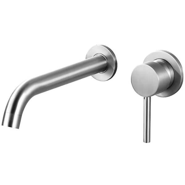 Single Handle Wall Mount Bathroom Faucet in Brushed Nickel