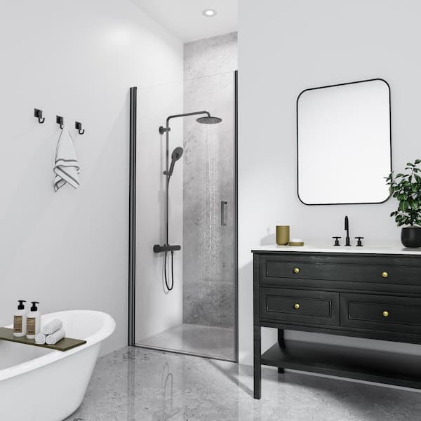 30 in. W x 72 in. H Frameless Pivot Shower Door with Tempered Clear Glass in Matte Black