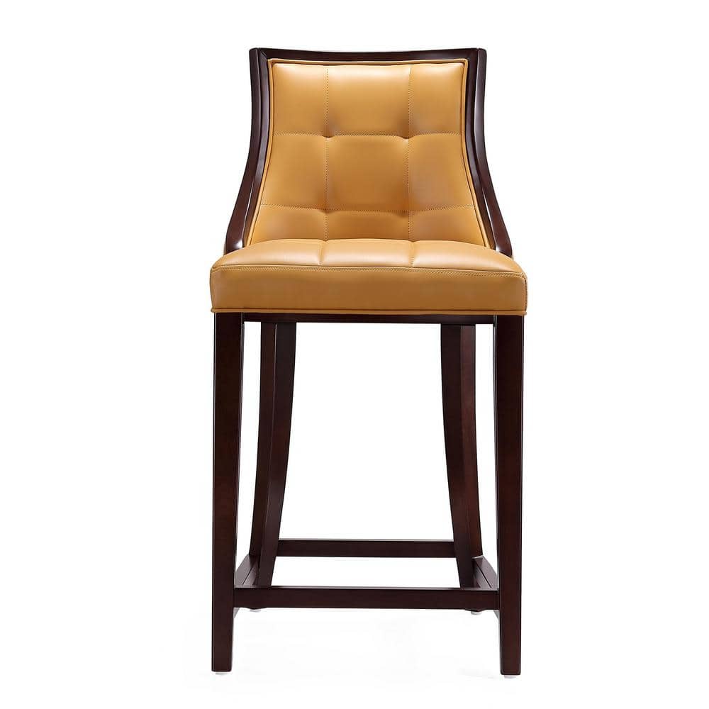 Elegant Camel Faux Leather & Dark Walnut Beech Wood Counter Stool