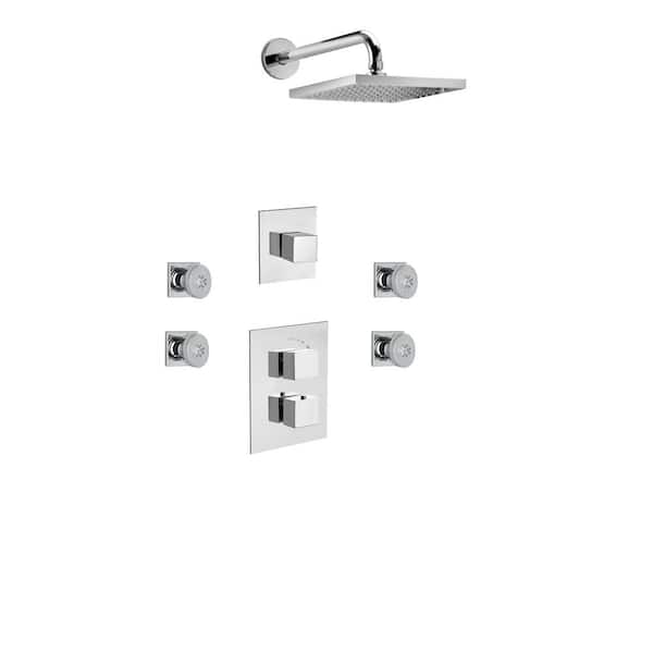 LaToscana Quadro 3-Spray 8 in. Wall Mount Square Showerhead with Body Jets in Chrome