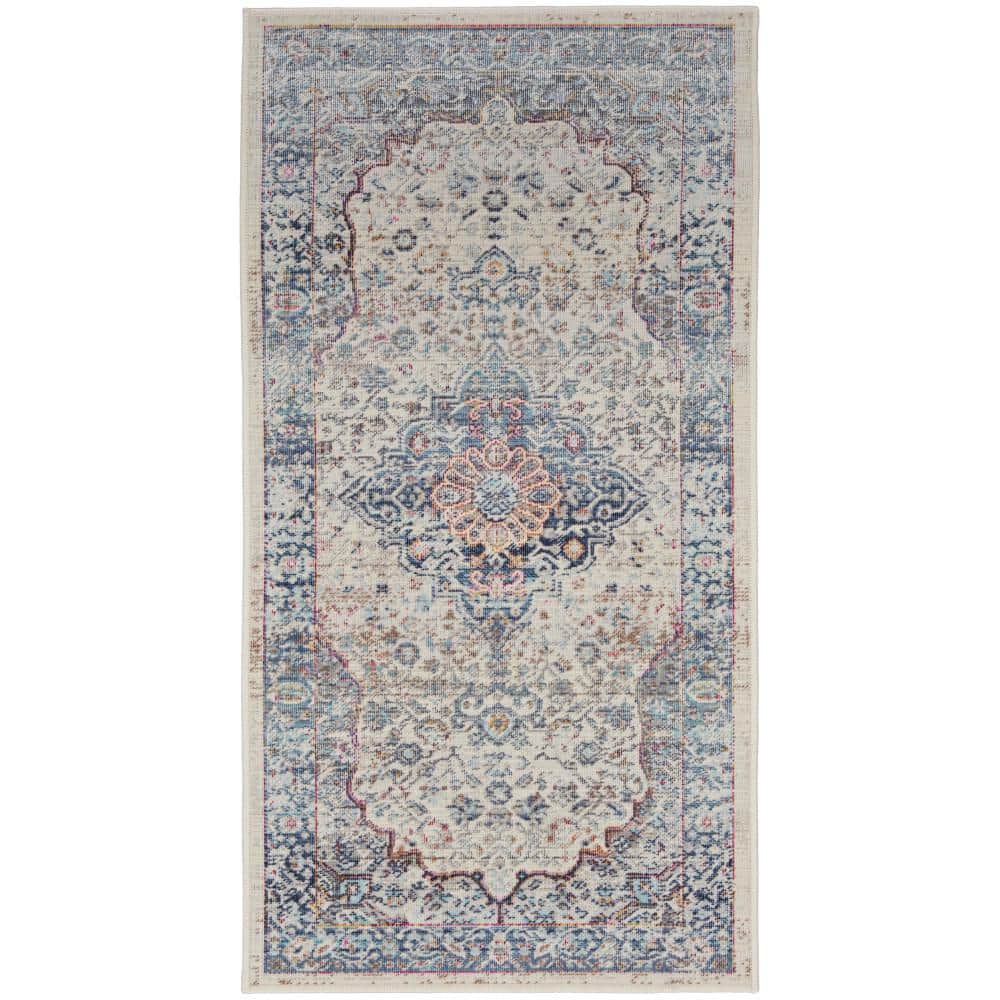 Vintage Kashan Ivory Blue 2 ft. x 4 ft. Bordered Traditional Area Rug price history on PriceWatchPro
