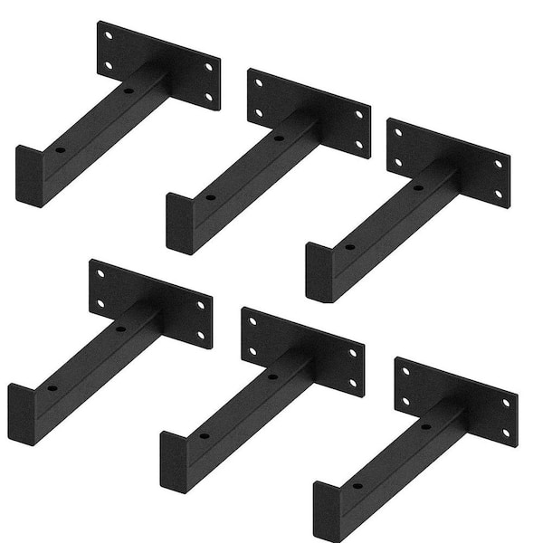 Angel Sar 6 in. Black Heavy Duty Wall Mounted Shelf, Metal Floating Bracket with Lip (6-Pack)