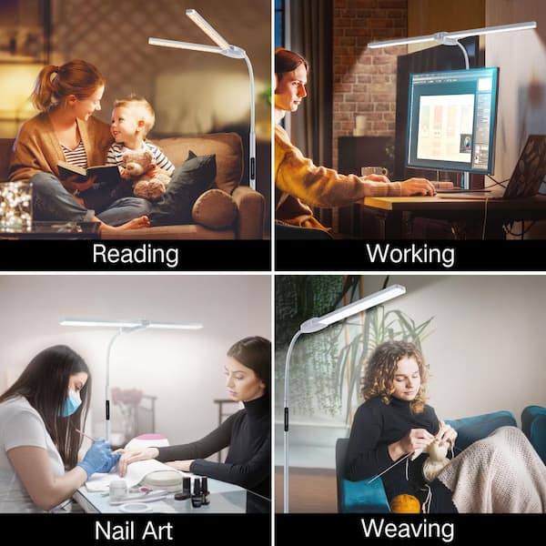 73.5 in. Silver Dual Head Standard LED Floor Lamp with Remote Adjustable Height Color Temp for Living Room Bedroom