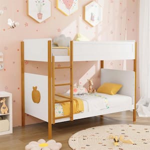 White Twin Over Bunk Bed Frame with Integrated Ladder and Safety Guardrails