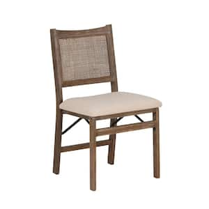 Lewis Cane Back Brown Fabric Seat Folding Dining Side Chair