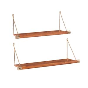 Arden Set of Two Wall Shelves with Brown Finish and Gold Accents