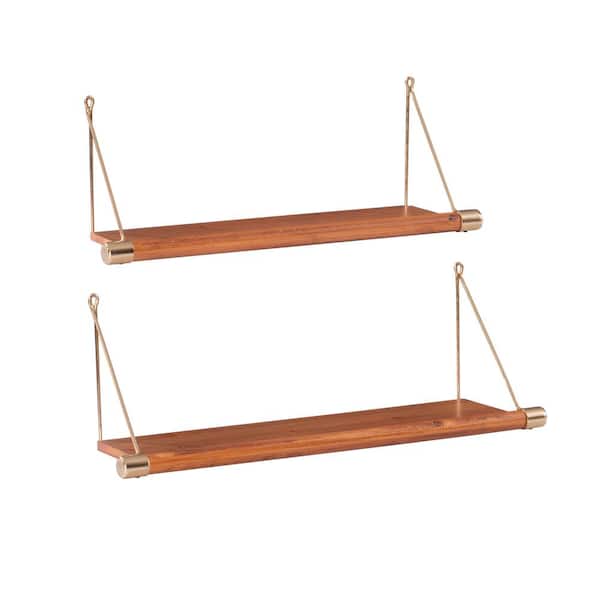Linon Home Decor Arden Set of Two Wall Shelves with Brown Finish and Gold Accents