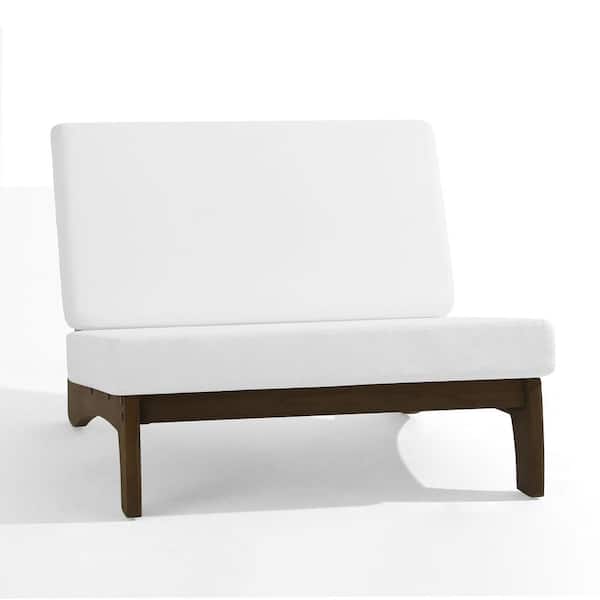 Uixe Teak Acacia Wood Outdoor Club Loveseat Bench with Beige Cushions (Set of 1)