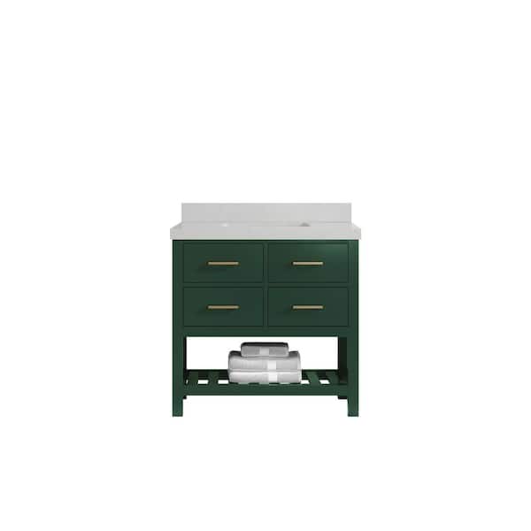 Willow Collections Parker 36 in. W x 22 in. D x 36 in. H Center Sink Bath Vanity in Lafayette Green with 2 in. Carrara Quartz Top