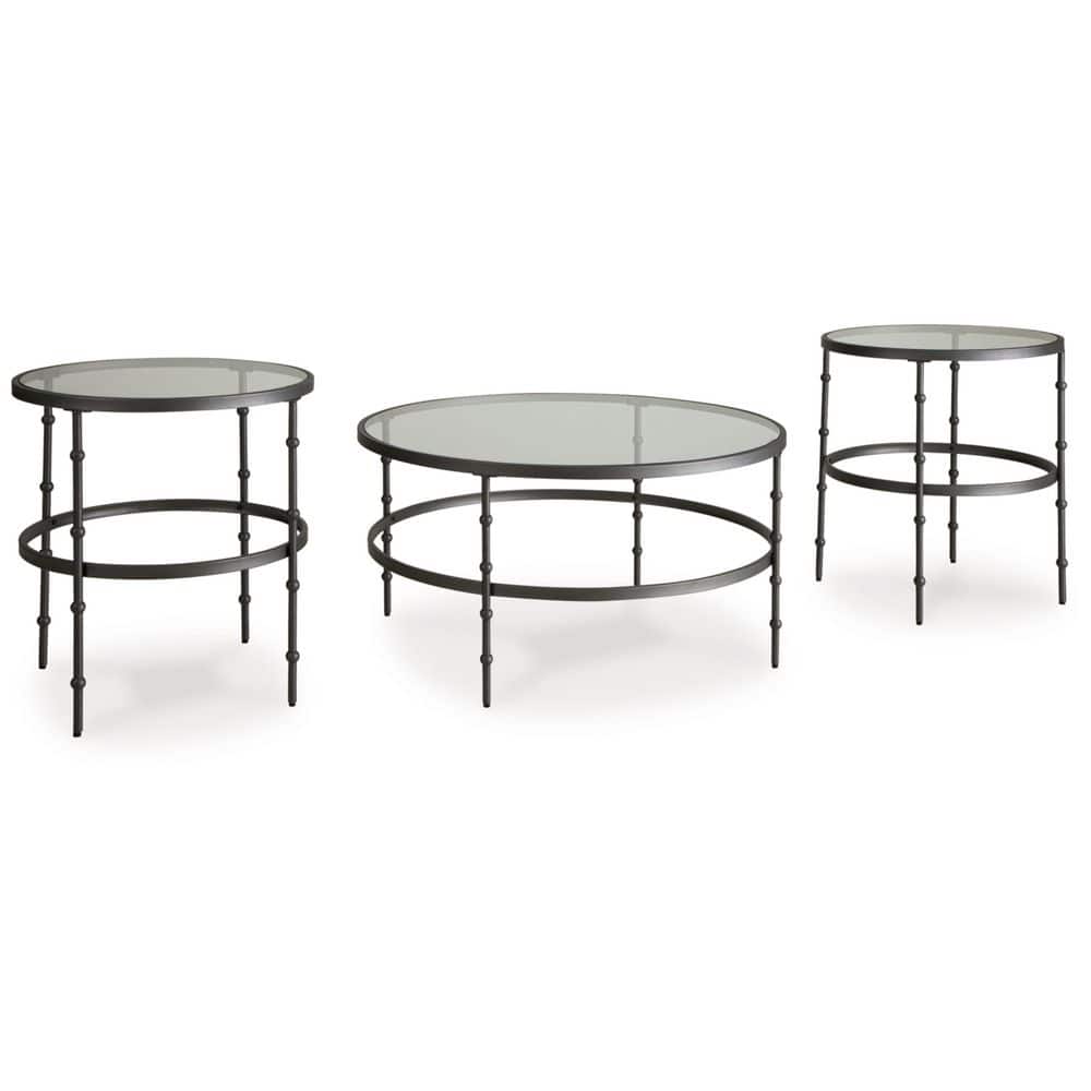 Kellyco Black Round Glass-Top Table Set