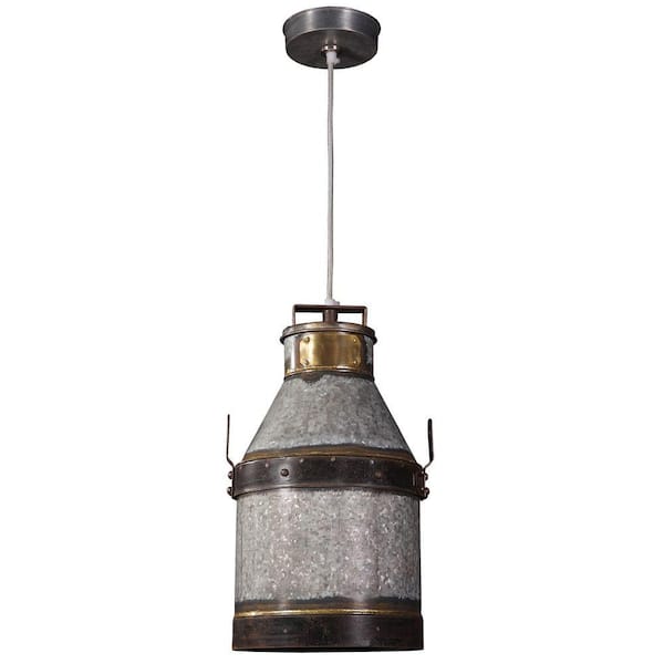Kenroy Home Cudahy 1-Light Galvanized Iron Pendant with Bronze Accents
