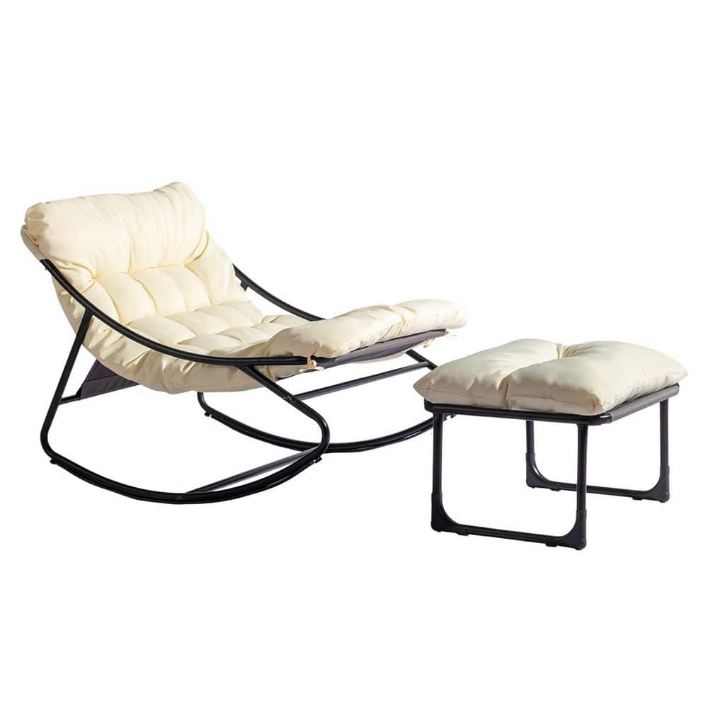 Black Metal Frame Outdoor Lounge Chair and Ottoman with White Cushion price history on PriceWatchPro