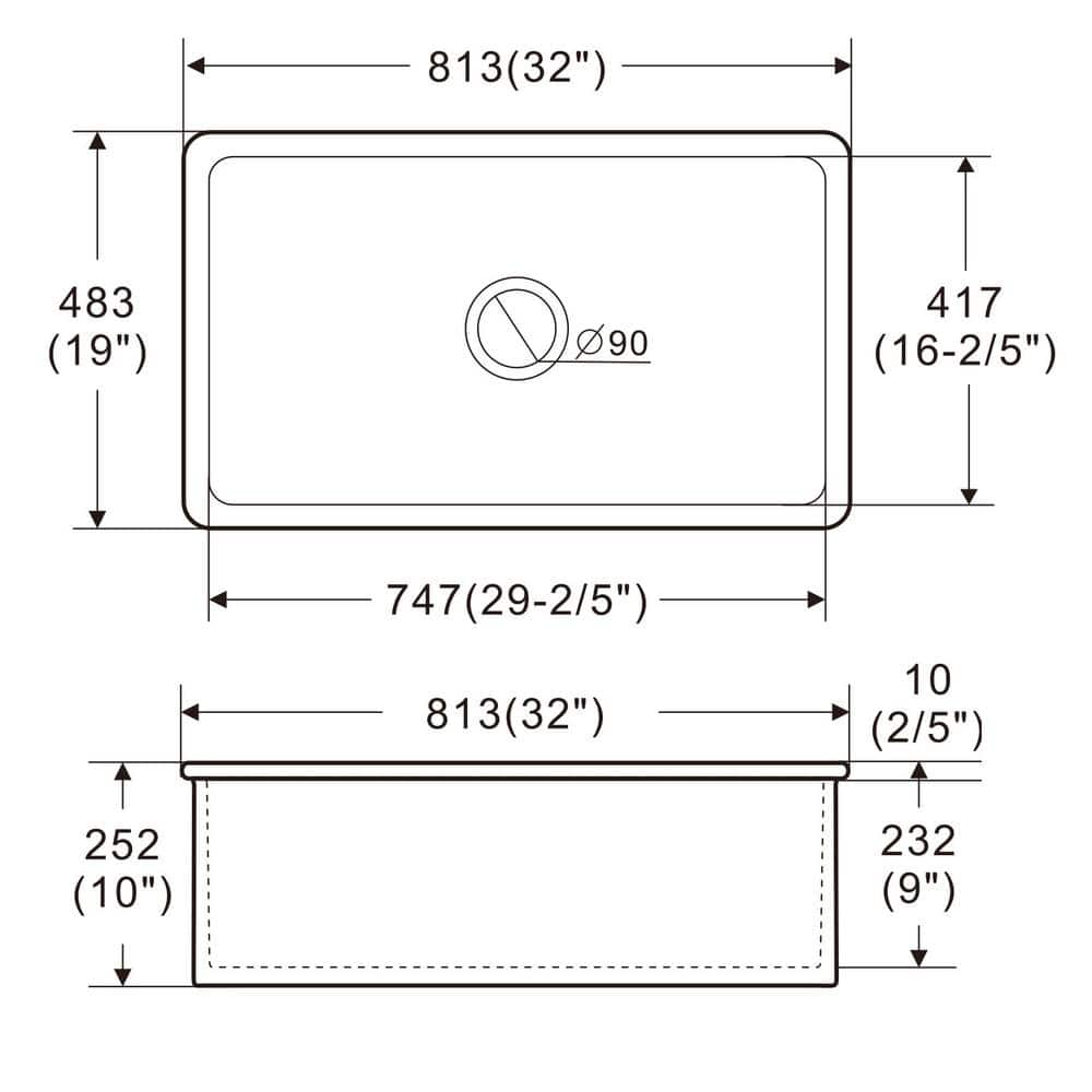 White Fireclay 32" Drop-In Farmhouse Kitchen Sink