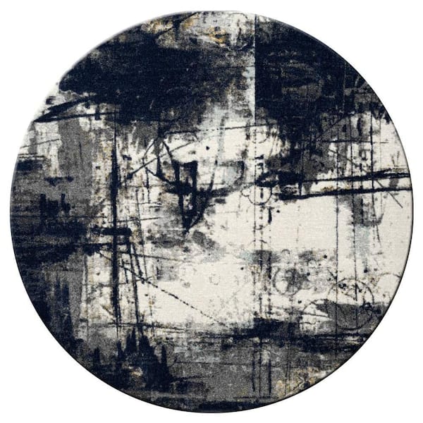 Solstice Grey Abstract 8 ft. Round Area Rug
