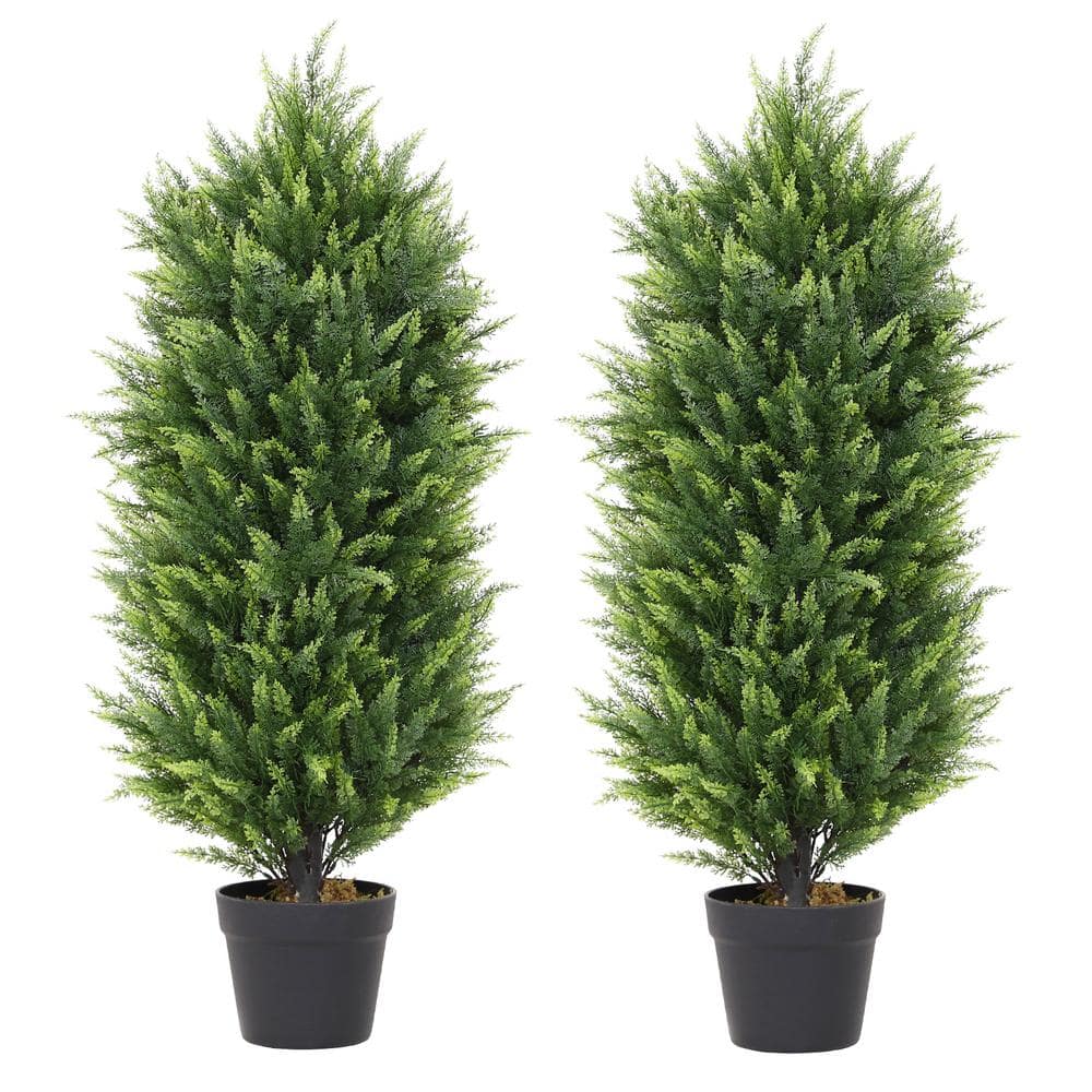 2 Pack 35 Inch Artificial Cedar Topiary Trees for Outdoor