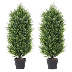 2 Pack 35 Inch Artificial Cedar Topiary Trees for Outdoor Front Porch Decor