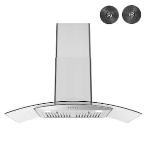 36 in. Gasperi Convertible Wall Mount Range Hood in Brushed Stainless Steel,Baffle Filters,Push Button Control,LED Light