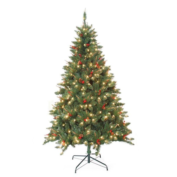 Jeco 7 ft. Pre-Lit Berrywood Pine Artificial Christmas Tree