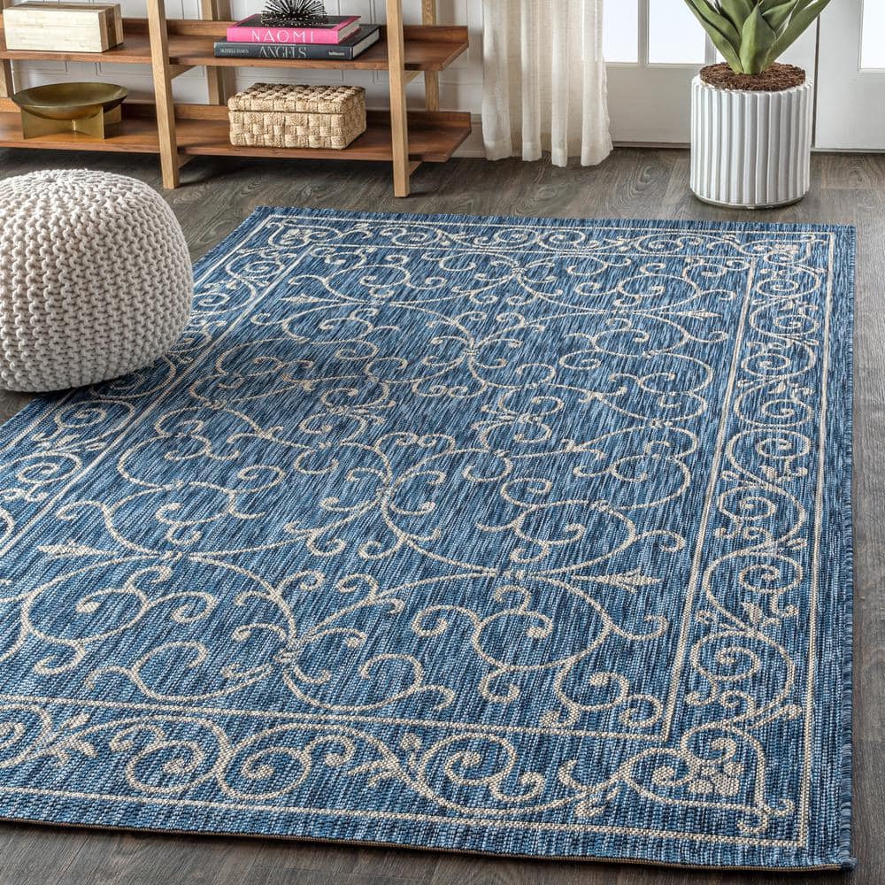 Charleston Filigree Navy/Gray Synthetic 8x10 Indoor/Outdoor Rug