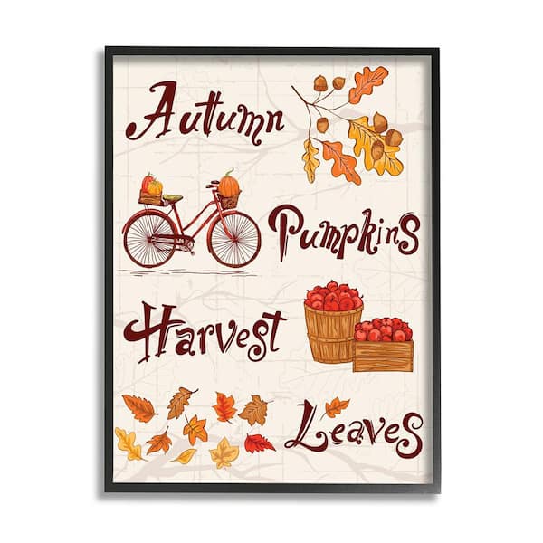 Stupell Industries Autumn Pumpkins Harvest Leaves by Diane Labombarbe 1 Piece Framed Graphic Print Nature Poster Art Print 30 in. x 24 in.