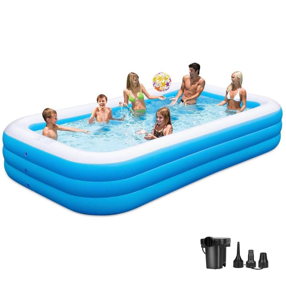 Large Blue PVC Rectangular Inflatable Pool with Pump