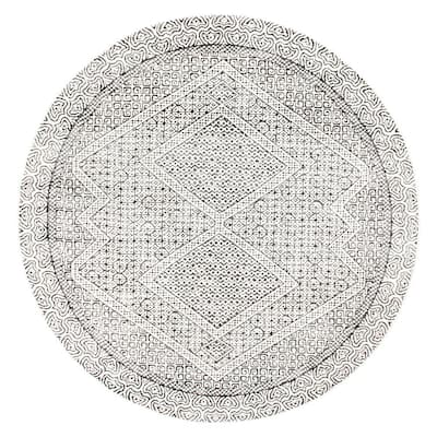 Mozaik Tribal Light Gray 6 ft. Round Area Rug