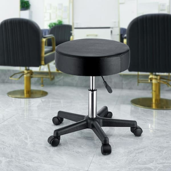 Rolling Stool with Wheels, 400 lbs. Capacity, Adjustable Height, Ultra-Thick Seat Cushion, Lawn Chairs, Black Metal