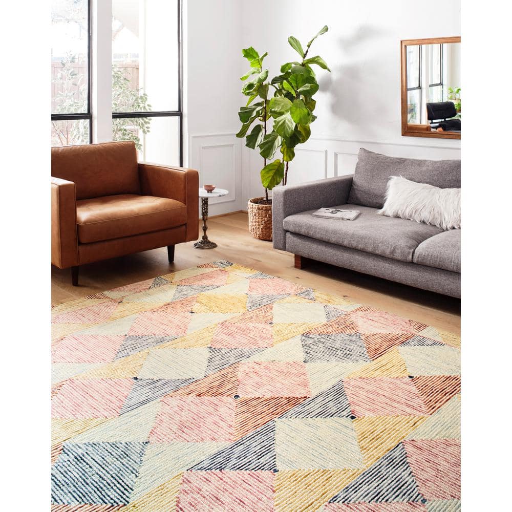 Handmade Ivory and Multi Geometric Wool Area Rug