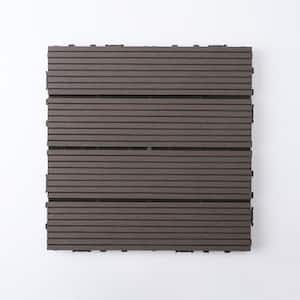 1 ft. W x 1 ft. L Composite Wood Interlocking Deck Tiles Straight Grain Dark Coffee (10-Pack)