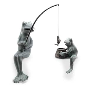 Fishing Frog Family Garden Statue