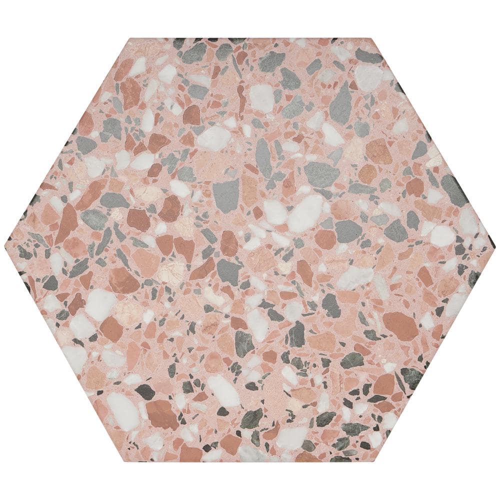 Giotto 13" x 15" Pink Matte Porcelain Hexagon Floor and Wall Tile