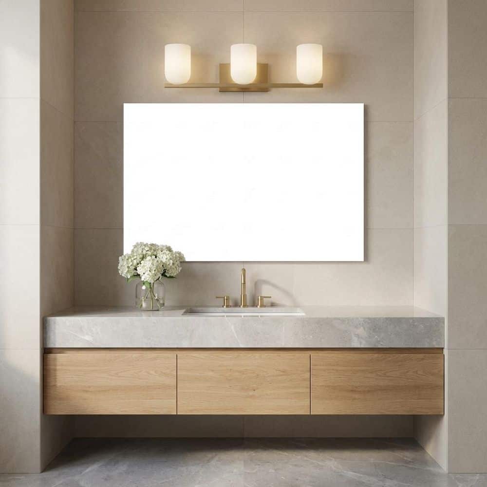 Neblina 22 in. W x 6.25 in. H 3-Light Satin Brass Bathroom Vanity Light with Etched Glass Shades, Bulbs Included price history on PriceWatchPro