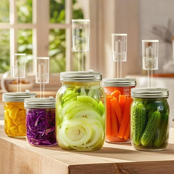 4-Pack Glass Fermentation Kit with 4 Fermentation Weights, 4 Fermenting Lids, 5 Silicone Rings, 5 Silicone Grommets
