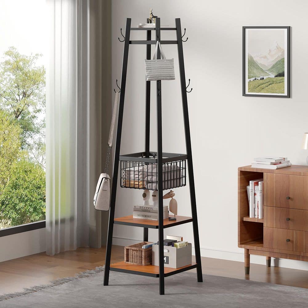 Face Cloth Racks VECELO Industrial Coat Rack Freestanding, Brown-3 Clothes Stand with ...